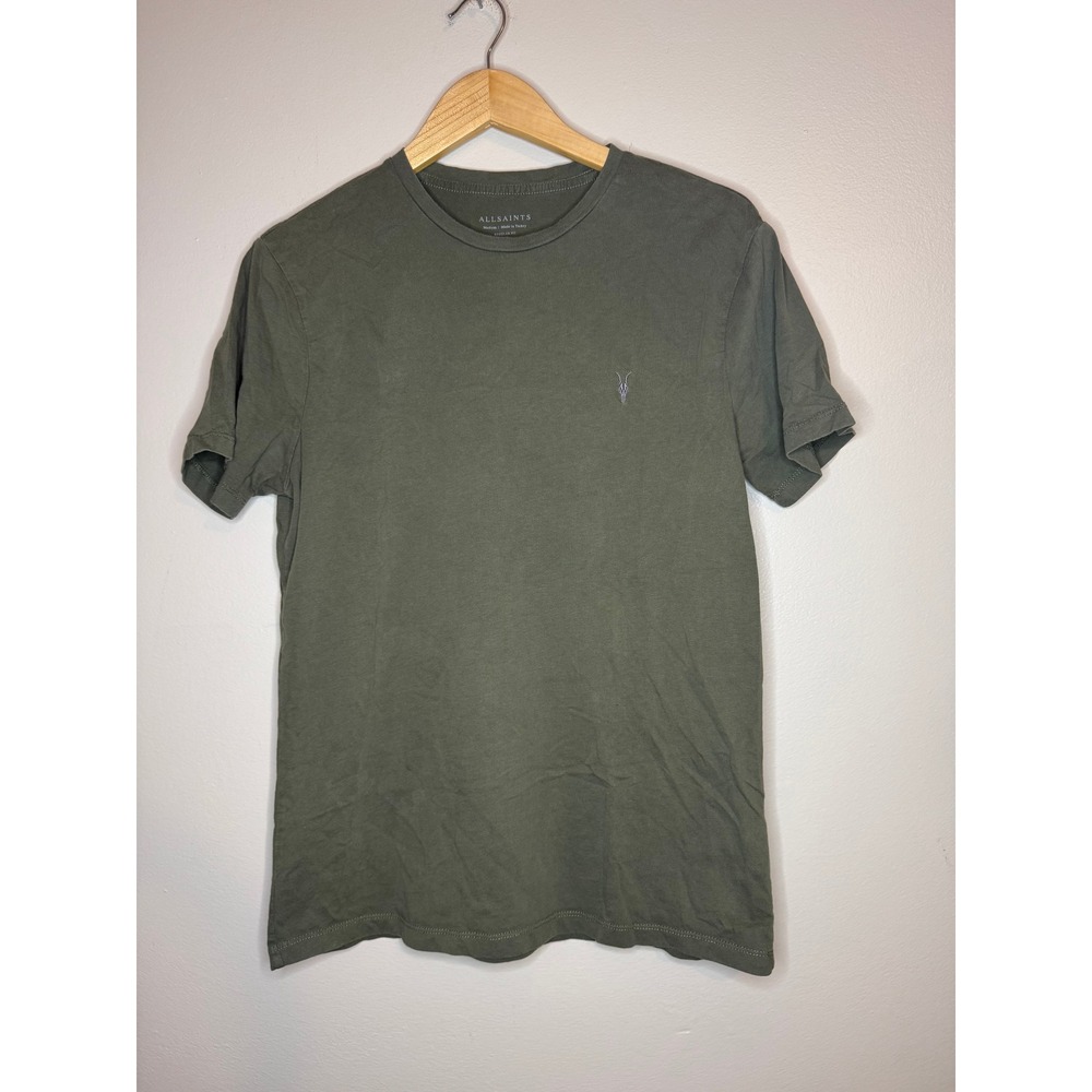 AllSaints Brace SS Crew T-Shirt Mens Medium Olive Green Ramskull Logo‎ MD225W